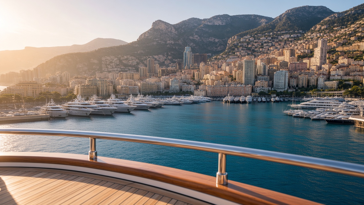 Monaco and Port Hercule seen from a yacht deck