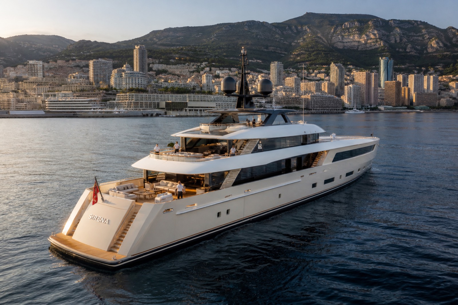 Motor yacht Sirena at anchor off Monaco